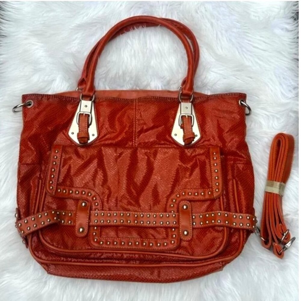 NWOT Boutique large orange snakeskin tote